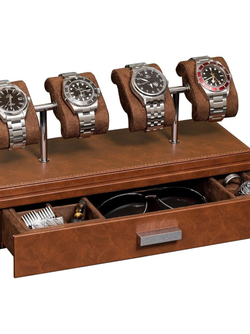 Luxury Watch Display Case for 4 Watches – Leather Watch Box with Acrylic Cover a